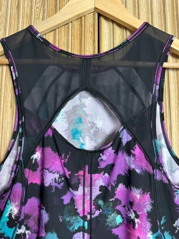 Lululemon Lululemon Purple Floral Print Racerback Tank Size 4 UK 6 XS Mesh Gym Running Top