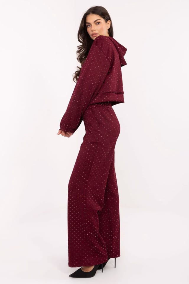 Love Lace Love Lace Women's One Size Blouse & Pants Set with Wide-Leg Fit in Burgundy - 2