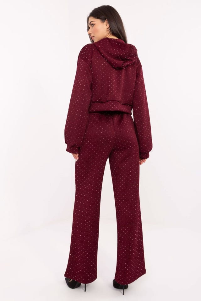 Love Lace Love Lace Women's One Size Blouse & Pants Set with Wide-Leg Fit in Burgundy - 3