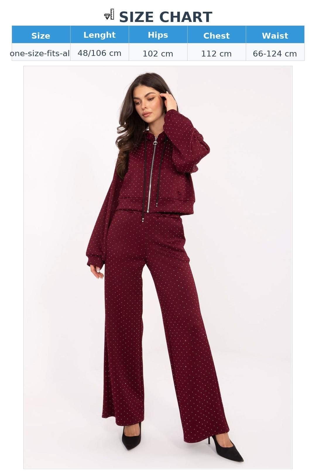 Love Lace Love Lace Women's One Size Blouse & Pants Set with Wide-Leg Fit in Burgundy - 4