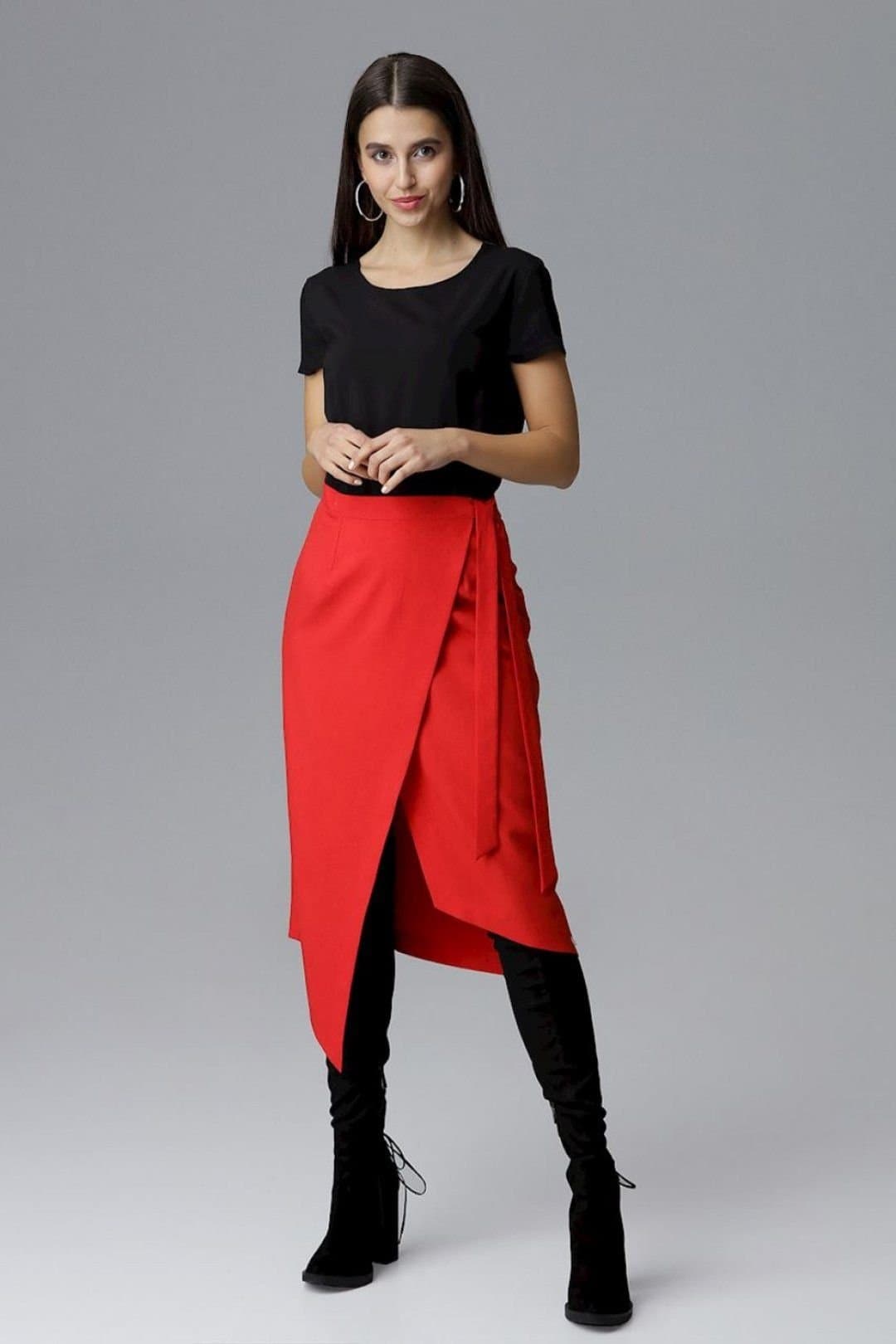 Love Lace Love Lace Women's Asymmetrical Left Tie Waist Skirt in Red