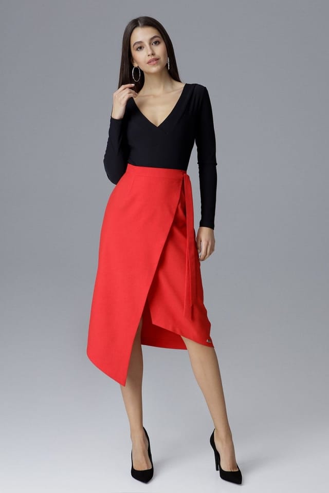 Love Lace Love Lace Women's Asymmetrical Left Tie Waist Skirt in Red - 3