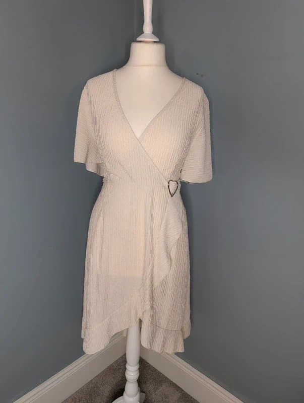 Shein Curve Shein Curve Cream Textured Plus Size Spring Summer Wrap Dress Size 20 Size 22 2XL
