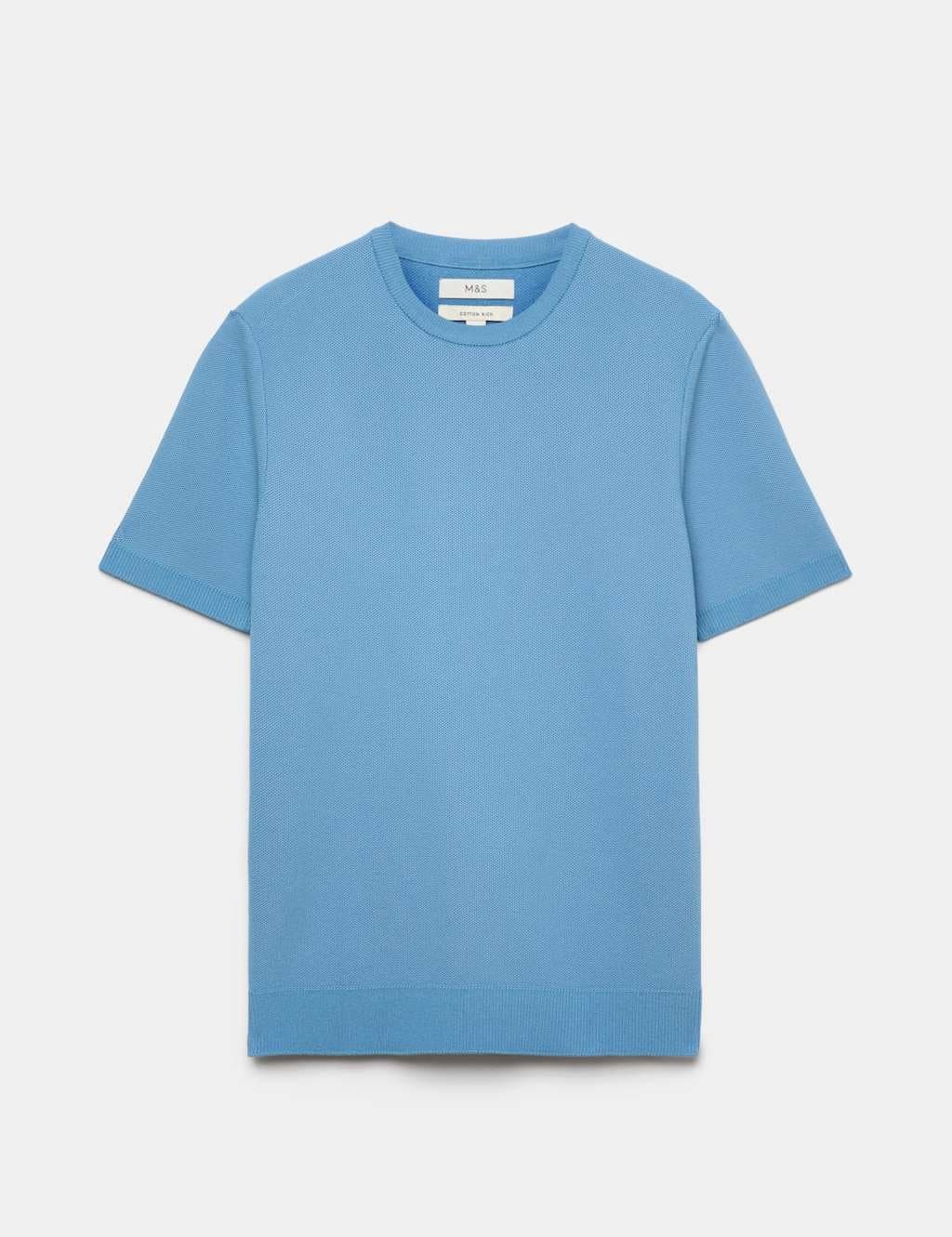 Marks & Spencer M&S Soft Blue Cotton-Rich Textured Knitted T-Shirt