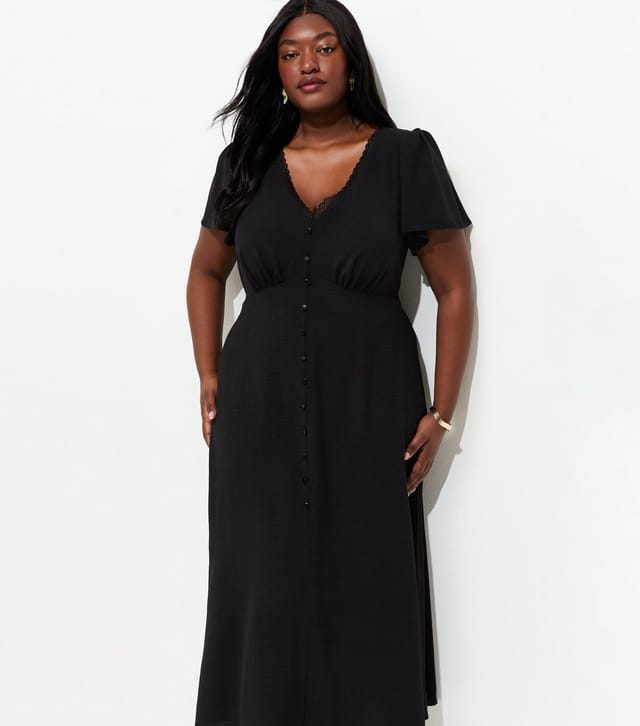 New Look Women's Plus Size Black Lace Trim Midi Tea Dress Curves New Look - 3