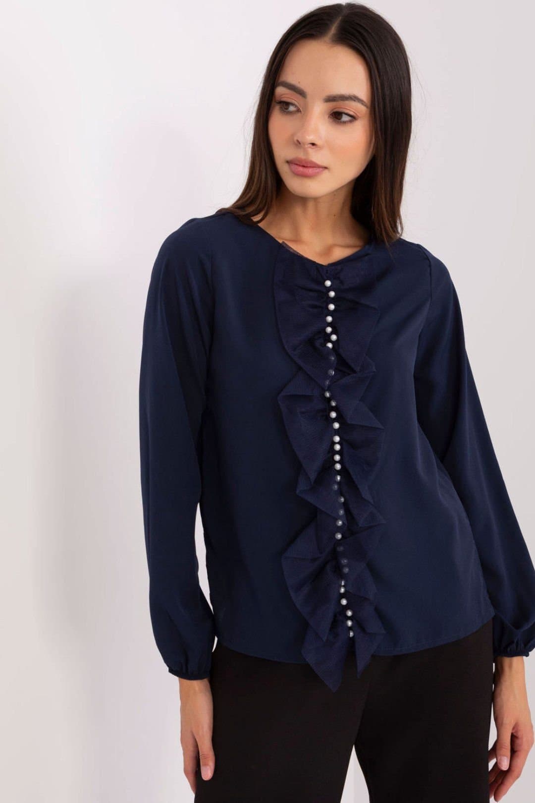 Love Lace Love Lace Blue Flounce Beaded Blouse