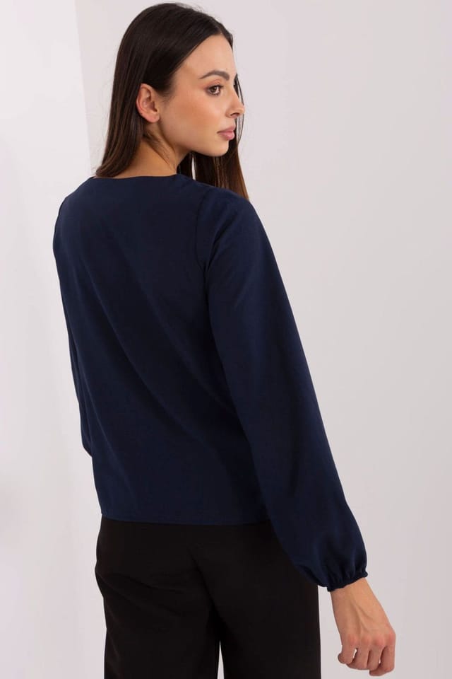 Love Lace Love Lace Women's Elegant Flounce Beaded Long Sleeve Blouse in Blue - 3