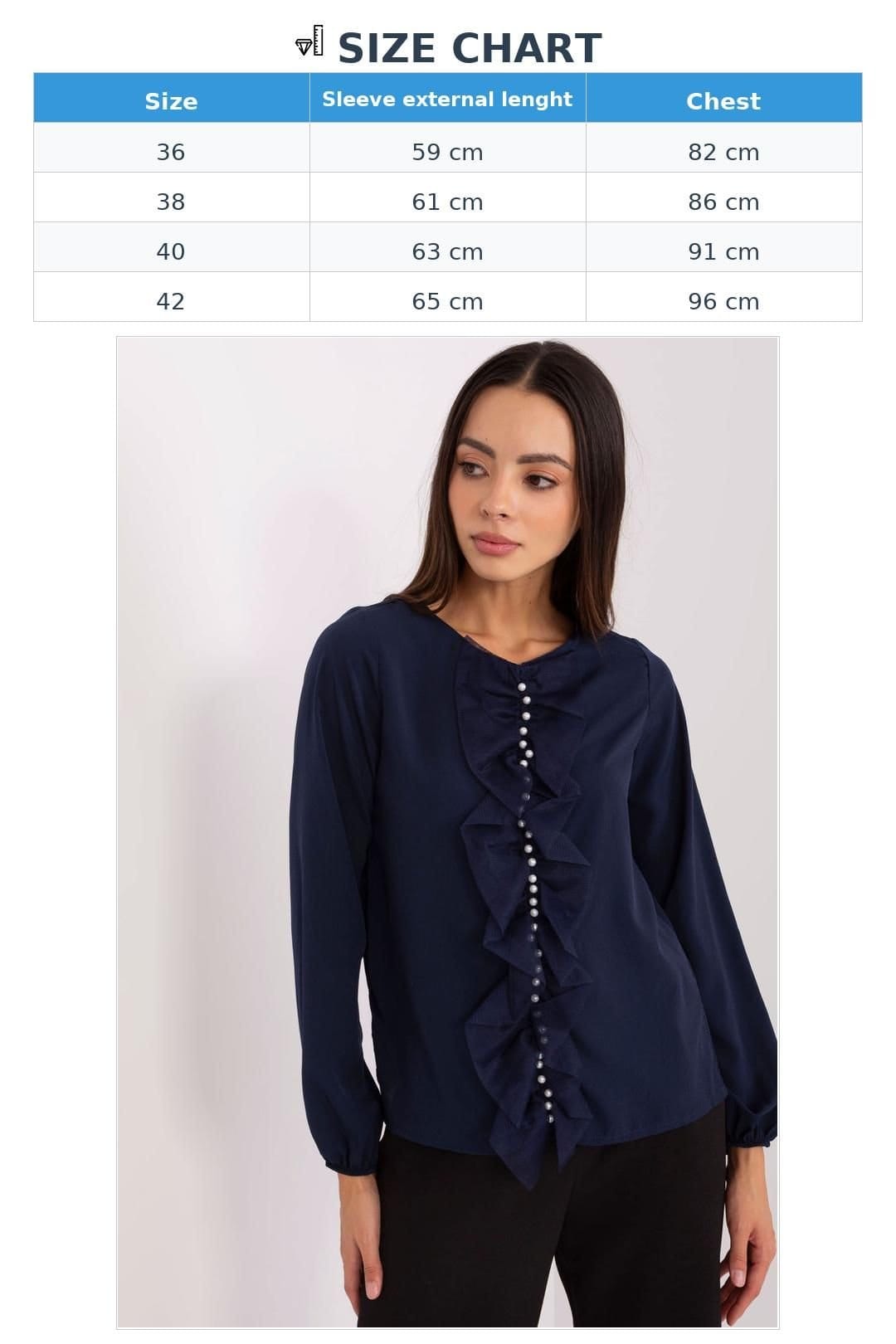 Love Lace Love Lace Women's Elegant Flounce Beaded Long Sleeve Blouse in Blue - 4