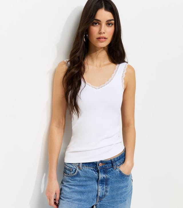 New Look Women's White Lace Trim Vest New Look - 2