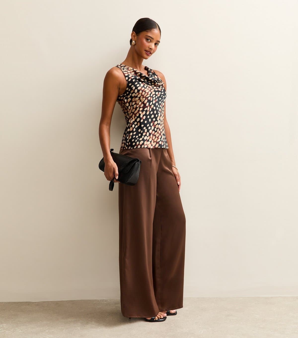 New Look New Look Dark Brown Satin Wide Leg Trousers