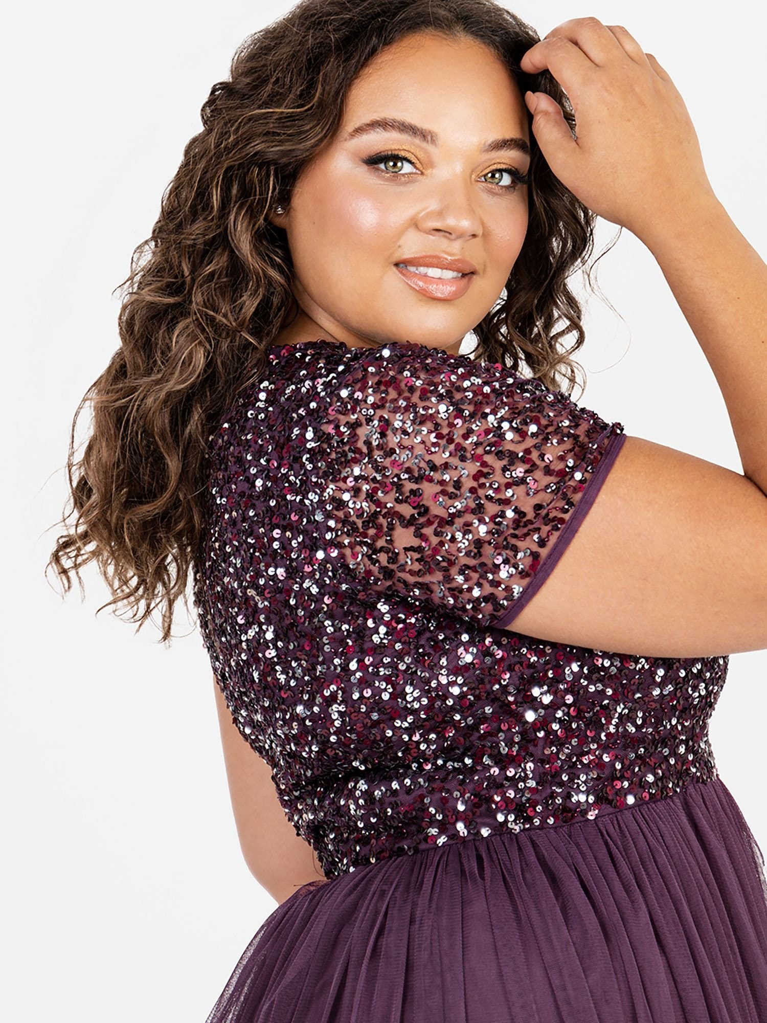 Maya Deluxe Maya Deluxe Women's Short Sleeve V Neck Embellished Maxi Dress in Grape - 4