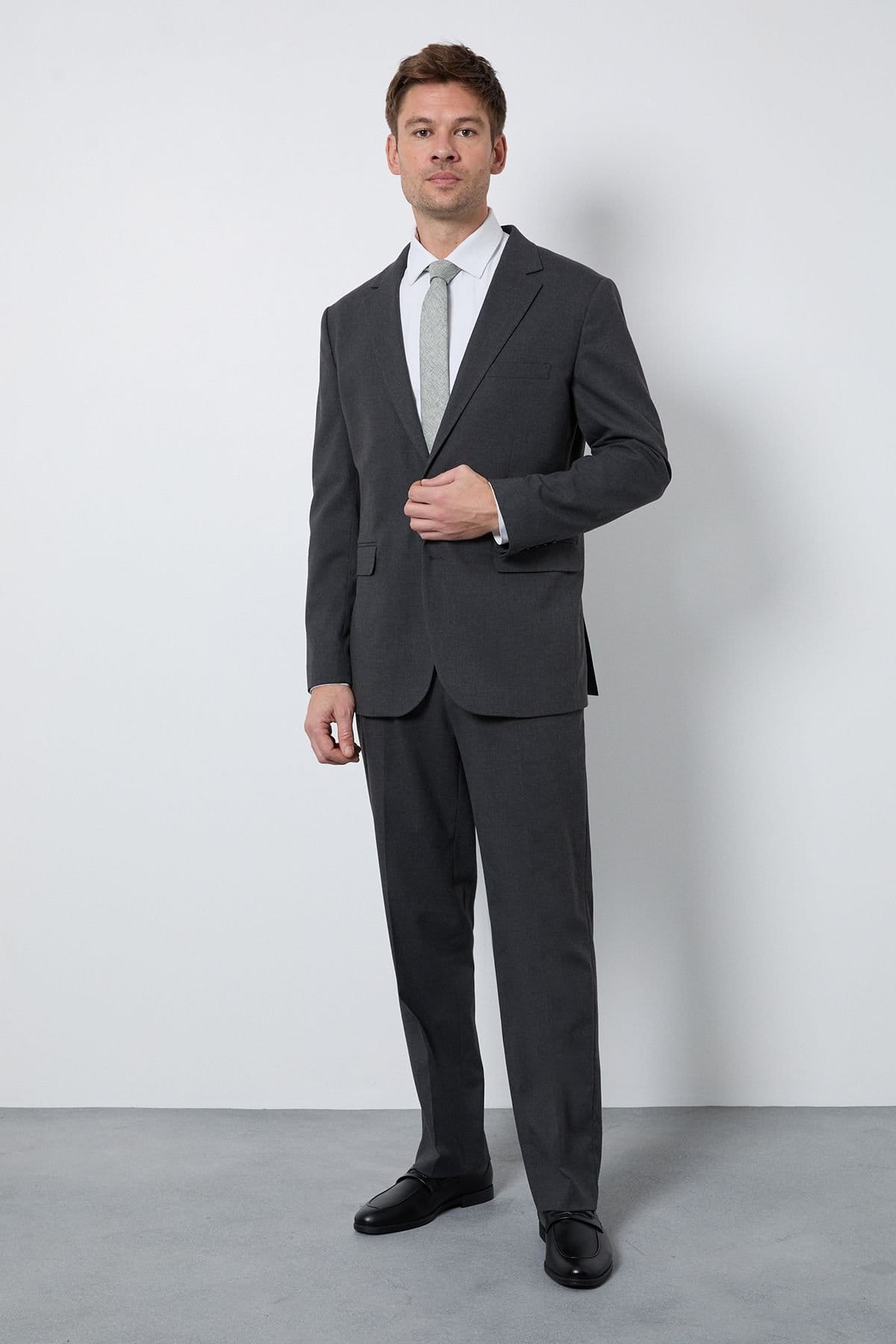 Burton Men's Charcoal Regular Fit Suit Trousers