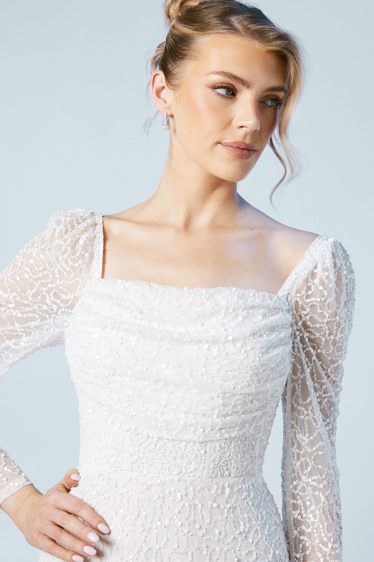 Coast Coast Women's Sequin Flare Sleeve Column Wedding Midi Dress in Ivory - 4