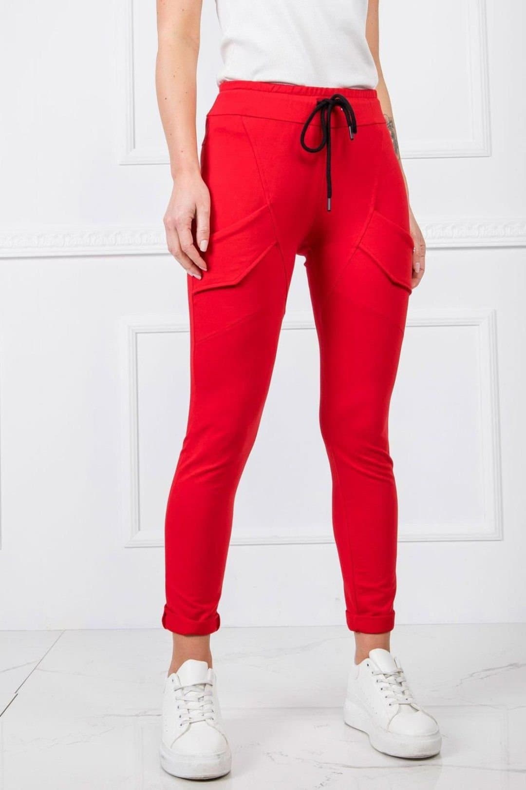 Love Lace Love Lace Women's Cotton Slim High Waist Sweatpants Track Trousers in Red