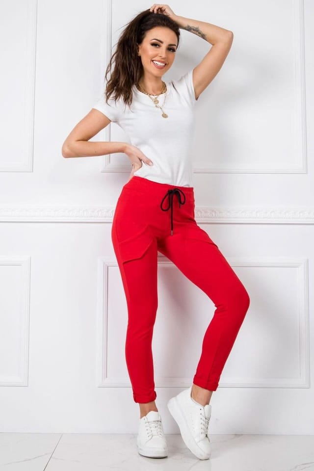 Love Lace Love Lace Women's Cotton Slim High Waist Sweatpants Track Trousers in Red - 2