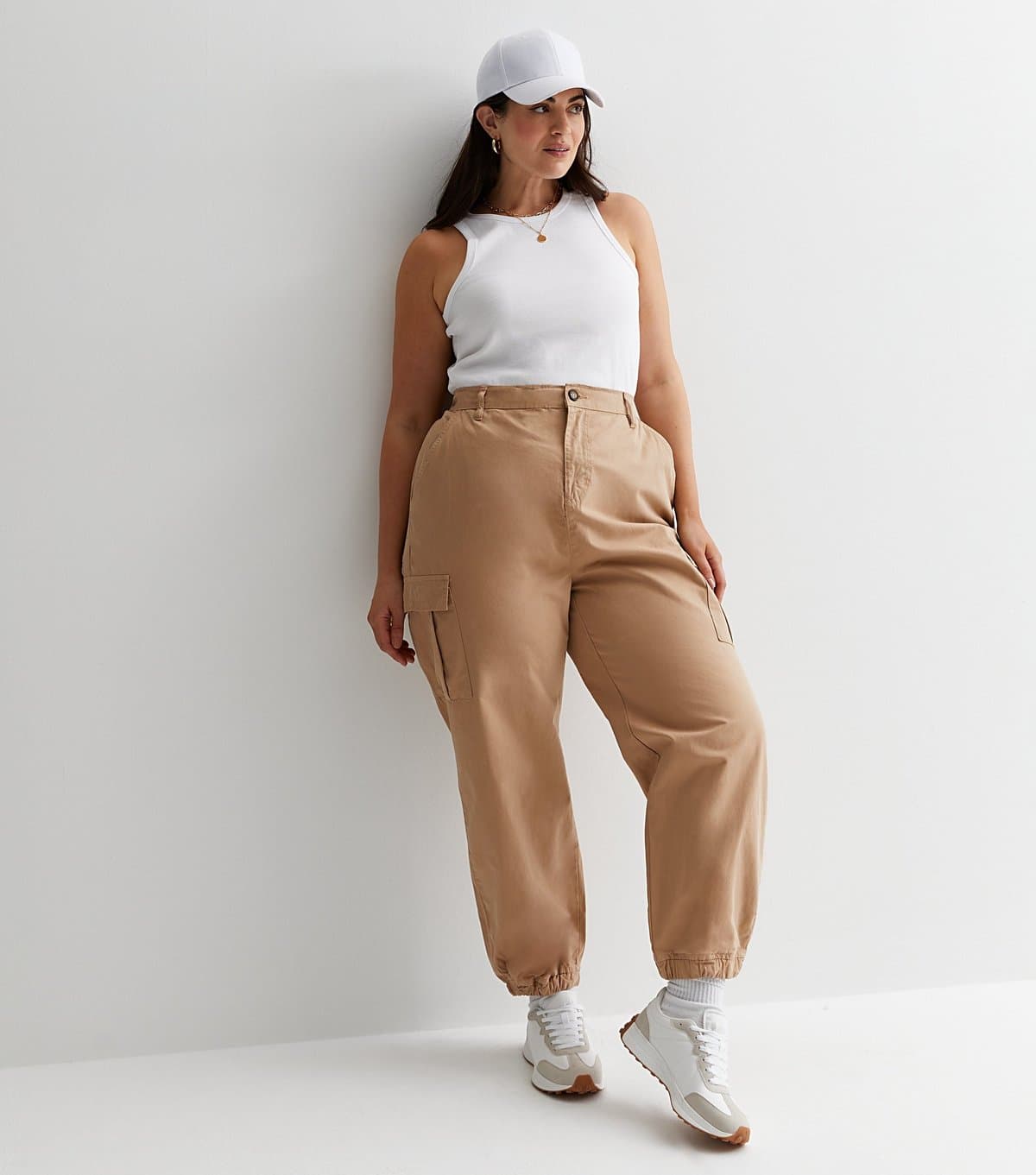 New Look Women's Plus Size Stone Cotton Cuffed Cargo Joggers Curves New Look