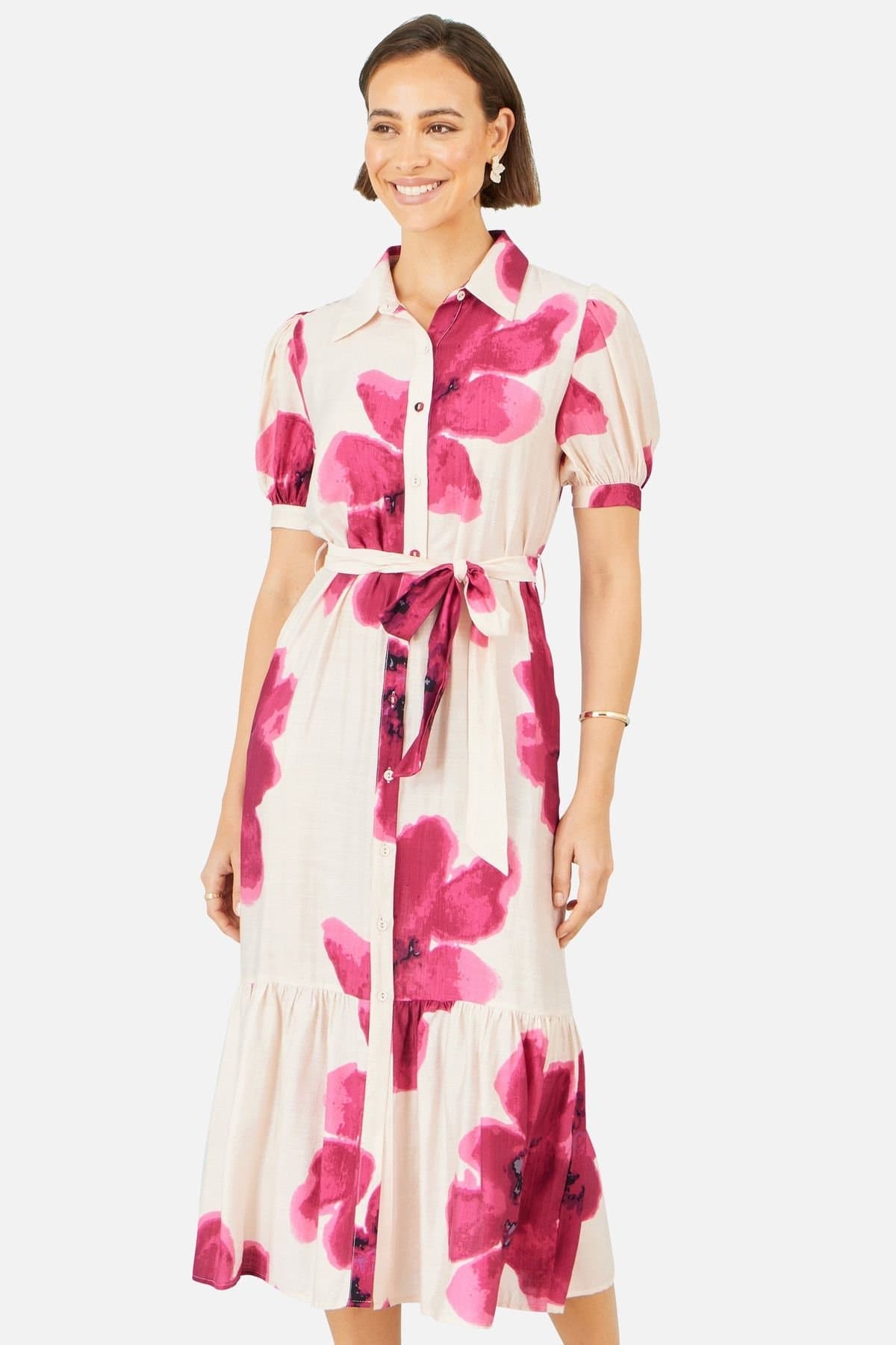 Yumi Yumi Women's Scattered Floral Shirtdress in Fuchsia