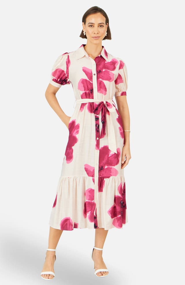 Yumi Yumi Women's Scattered Floral Shirtdress in Fuchsia - 2