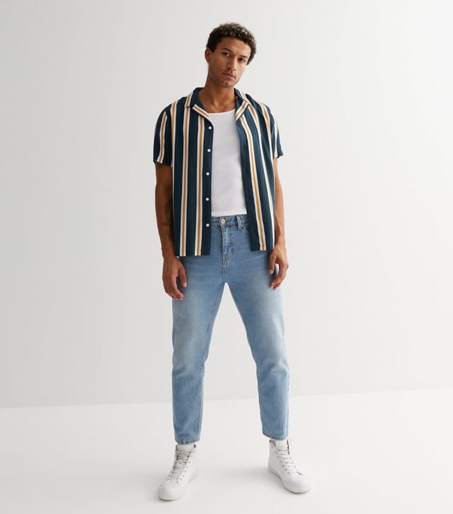 New Look Men's Navy Stripe Revere Collar Short Sleeve Shirt New Look - 2