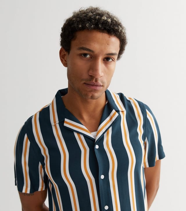 New Look Men's Navy Stripe Revere Collar Short Sleeve Shirt New Look - 3