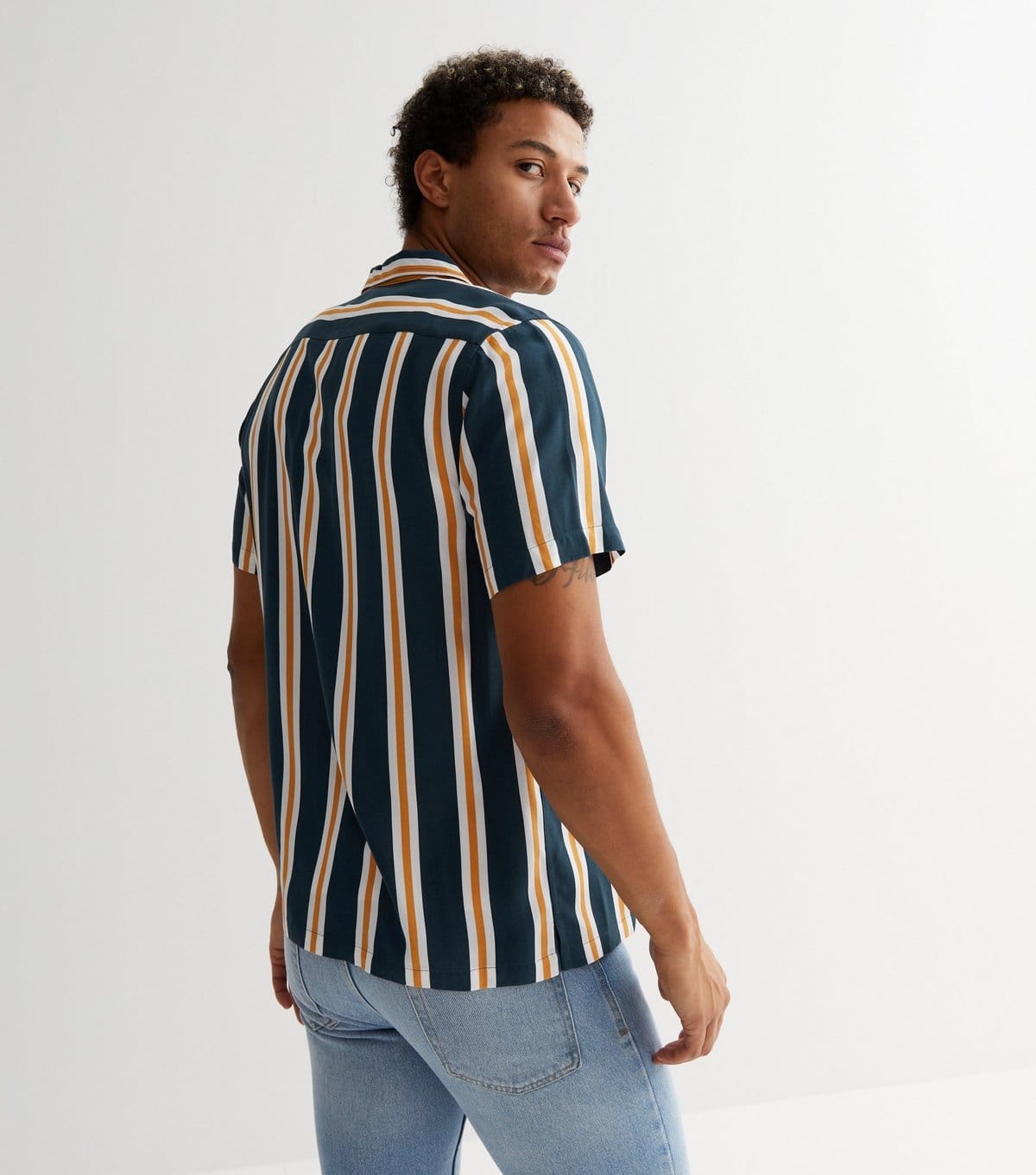 New Look Men's Navy Stripe Revere Collar Short Sleeve Shirt New Look - 4
