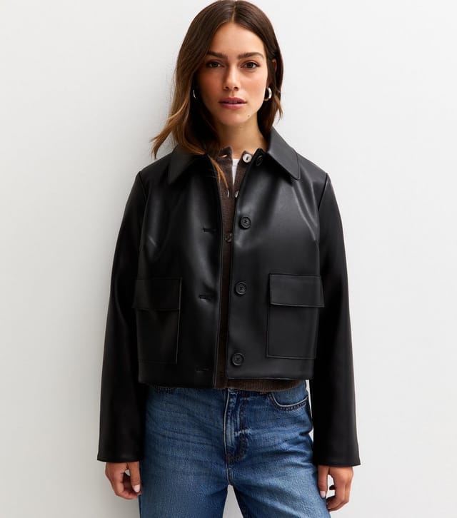 New Look Women's Petite Black Faux Leather Button Up Jacket New Look - 2