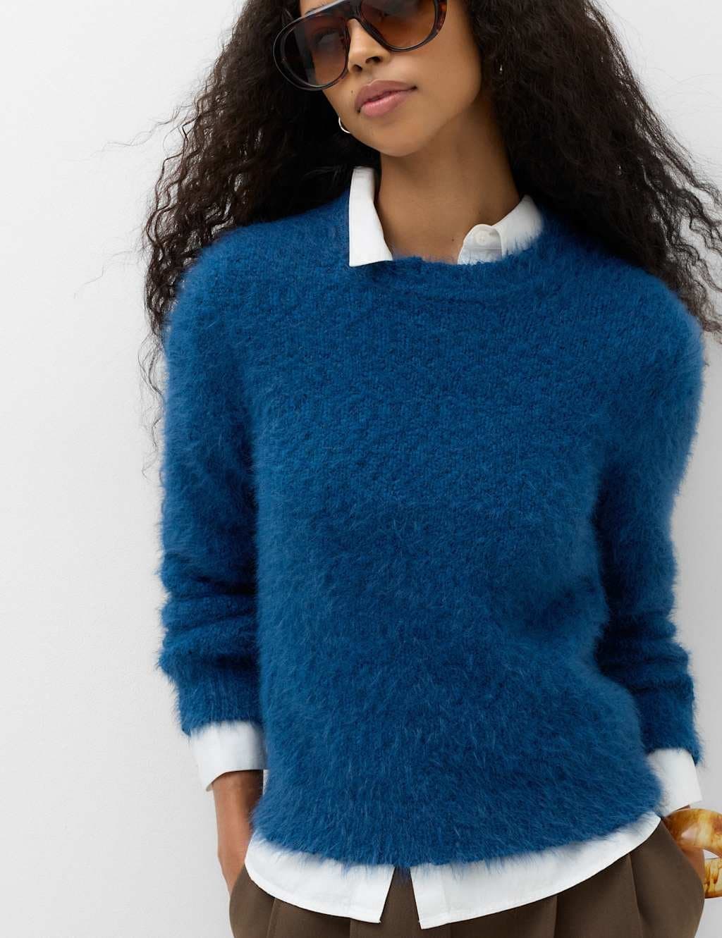 Marks & Spencer M&S Textured Crew Neck Jumper Dark Petrol