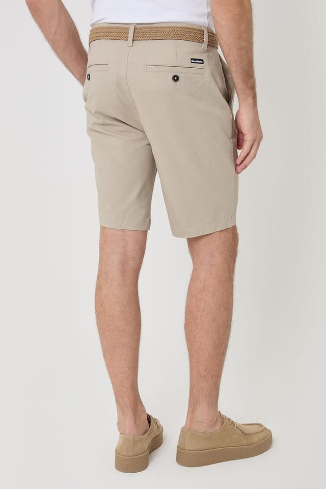 Threadbare threadbare Men's 'Conta' Cotton Turn-Up Chino Shorts with Woven Belt in Stone - 2