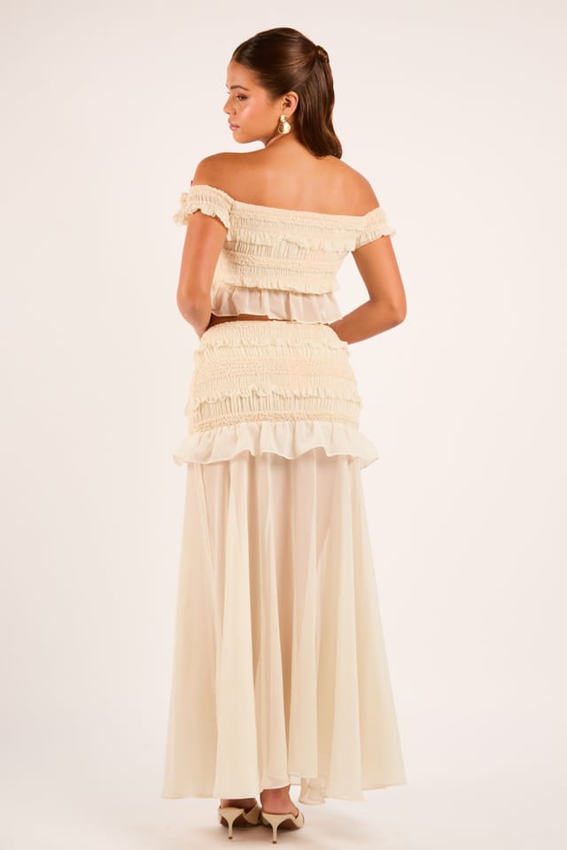 Jaded Rose Jaded Rose Women's Farah Cream Chiffon Ruffle Maxi Skirt in Light Beige - 3