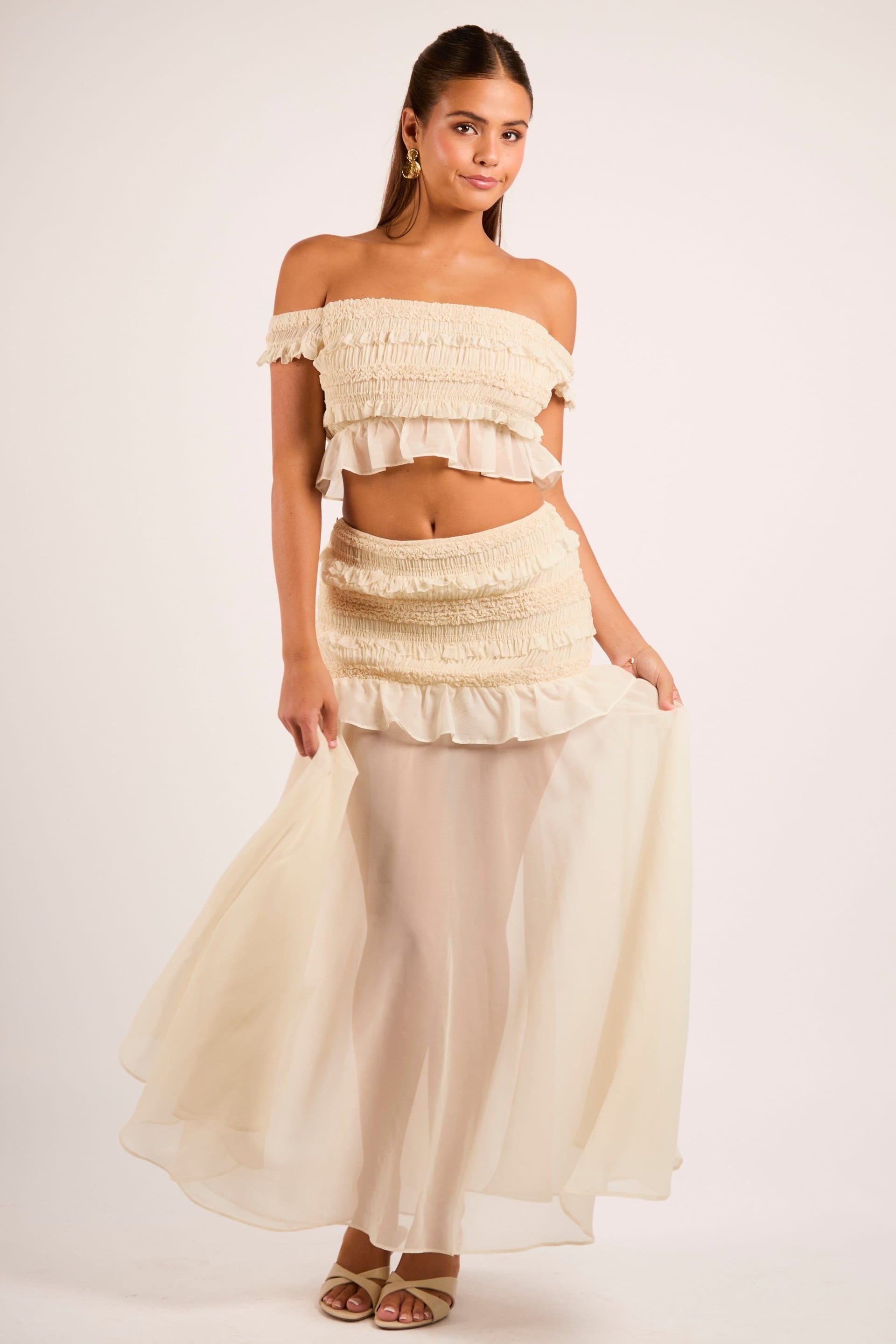 Jaded Rose Jaded Rose Women's Farah Cream Chiffon Ruffle Maxi Skirt in Light Beige - 4