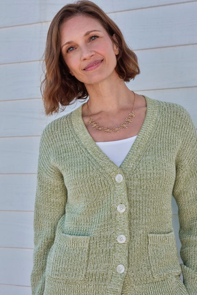 WoolOvers WoolOvers Women's Cotton Twist V Neck Cardigan in Green - 2