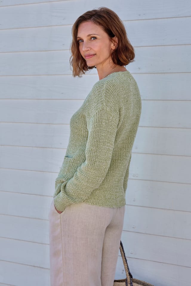 WoolOvers WoolOvers Women's Cotton Twist V Neck Cardigan in Green - 3