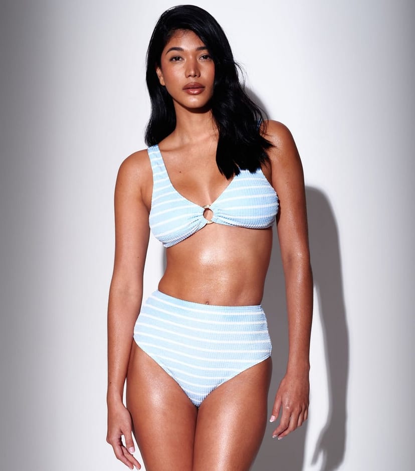 South Beach Women's Blue Striped Crinkled Ring Detail Bikini Top South Beach New Look - 1