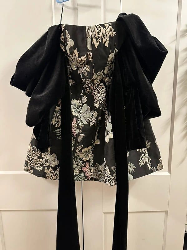 ASOS Black Floral Print Dress with Velvet Cape