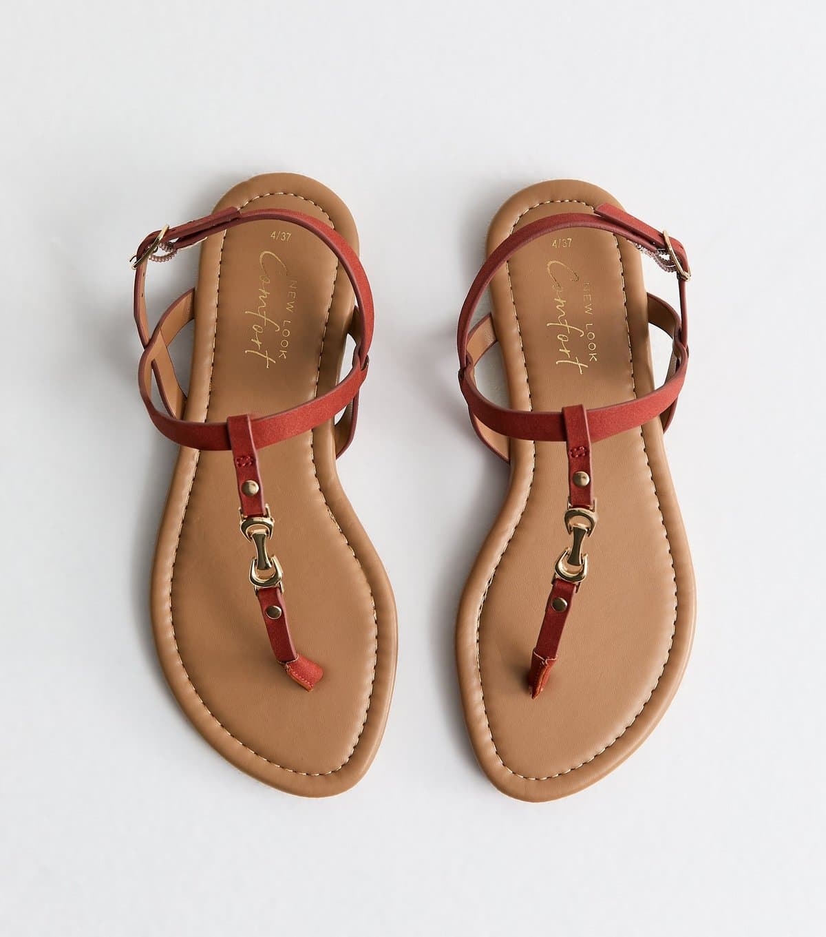 New Look Women's Rust Faux Leather Metal Toe Post Sandals Vegan New Look