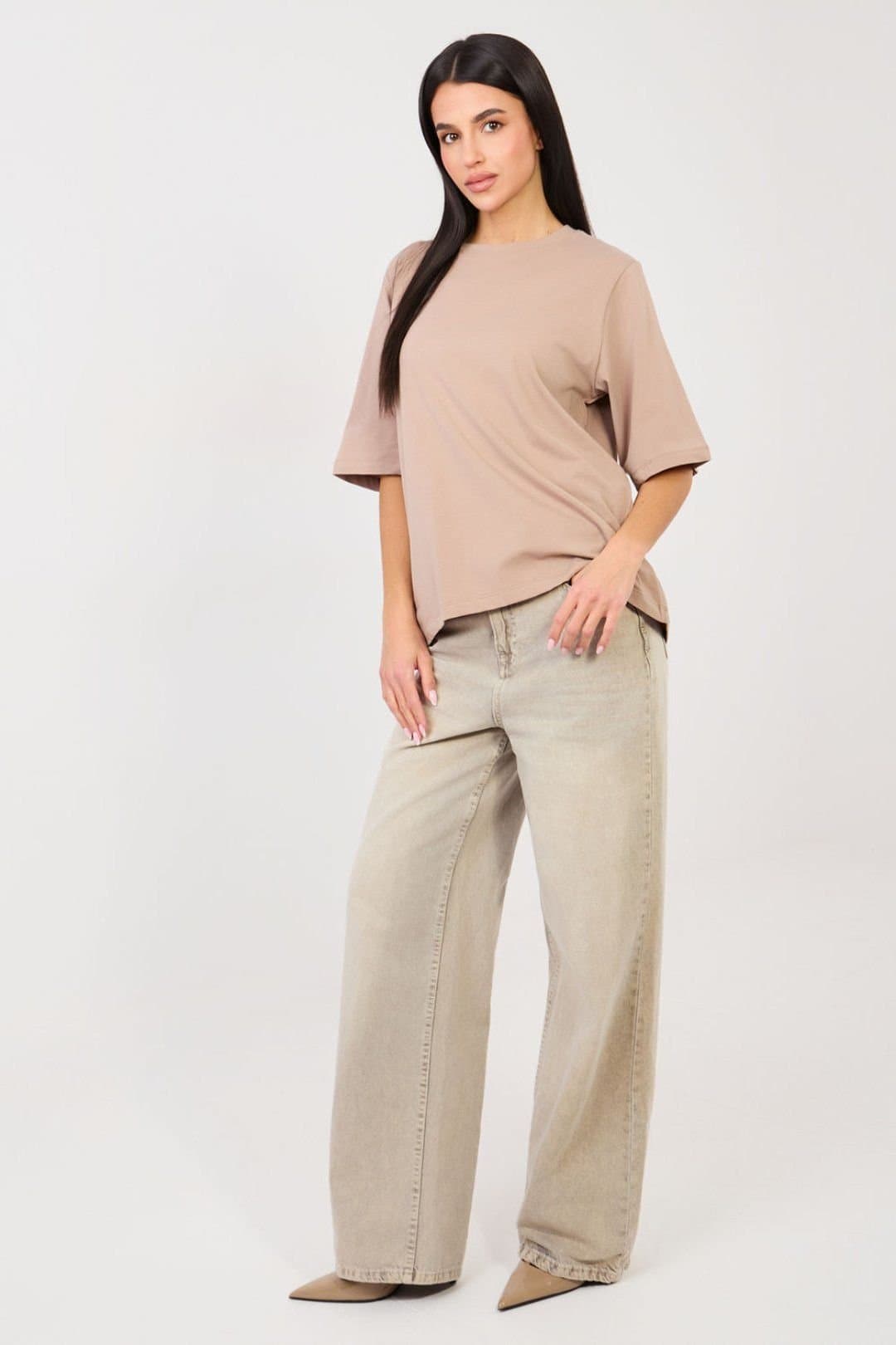 Love Lace Love Lace Beige Cotton/Elastane Round Neck T-Shirt