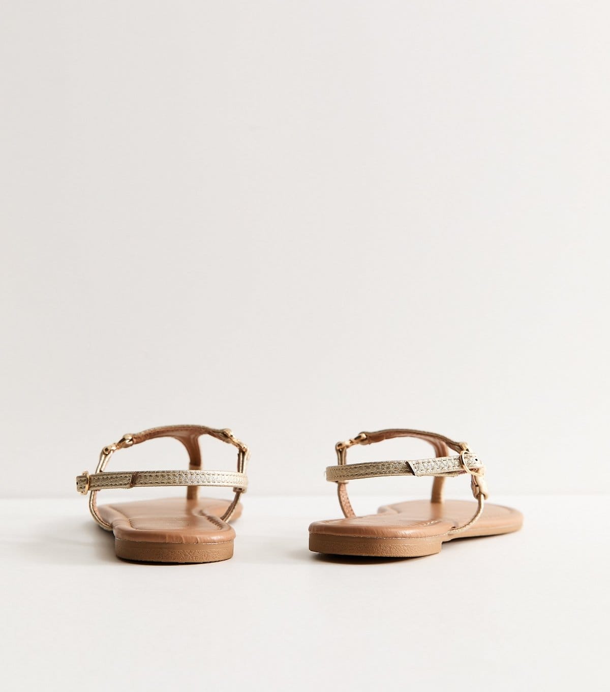 New Look Women's Gold Faux Leather Toe Post Sandals Vegan New Look - 4