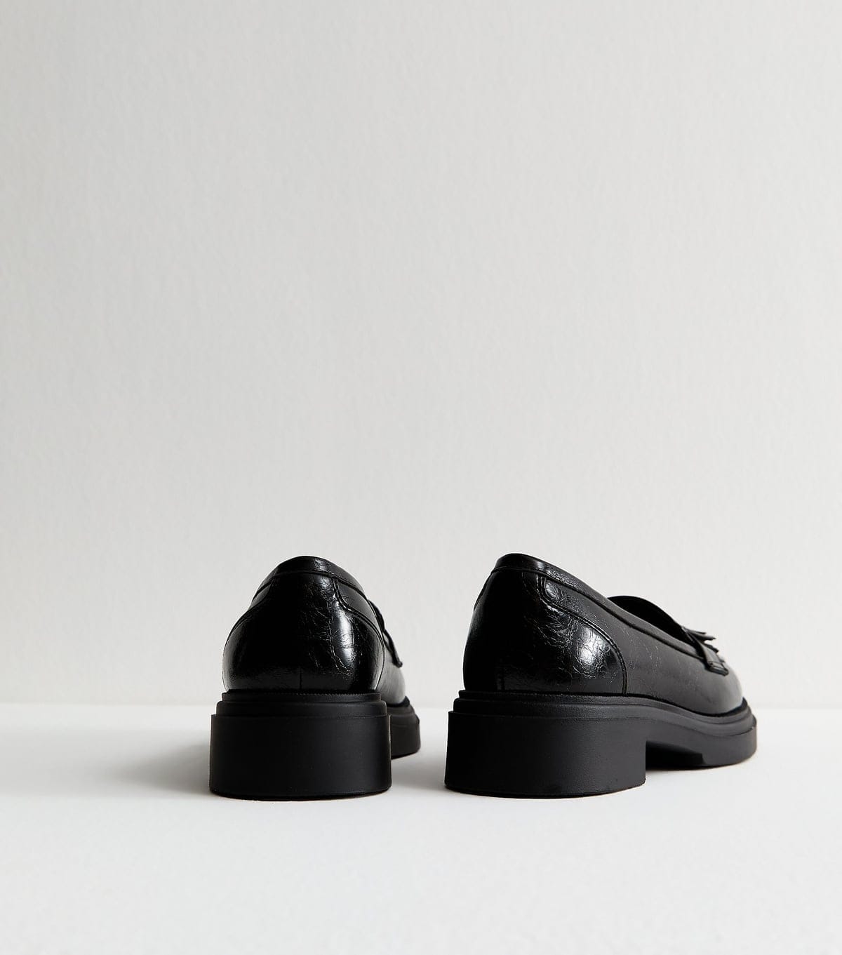 New Look Women's Black Faux Leather Chunky Sole Tassel Loafers Vegan New Look - 4