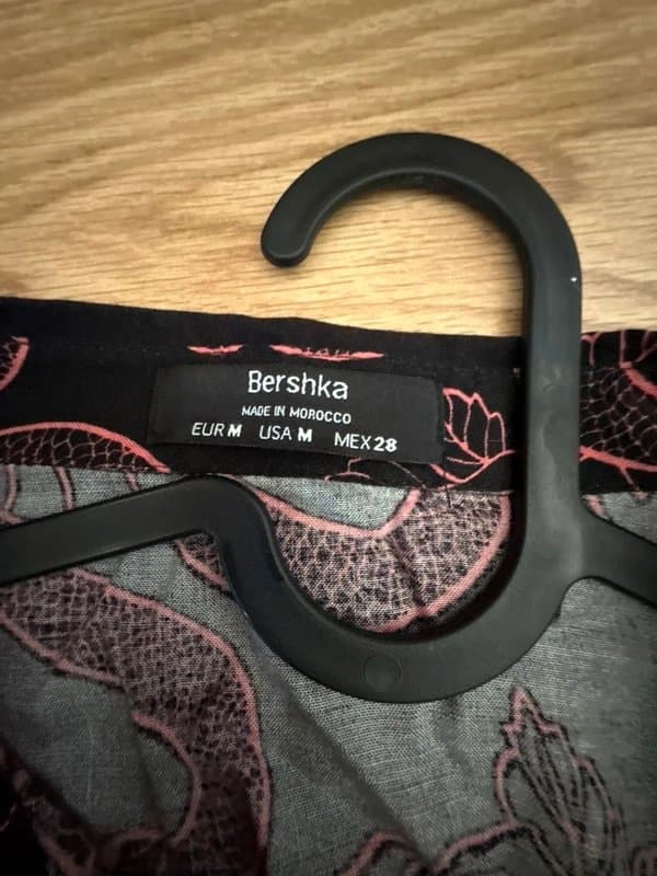 Bershka Pink and Black Snake Print Cropped Shirt
