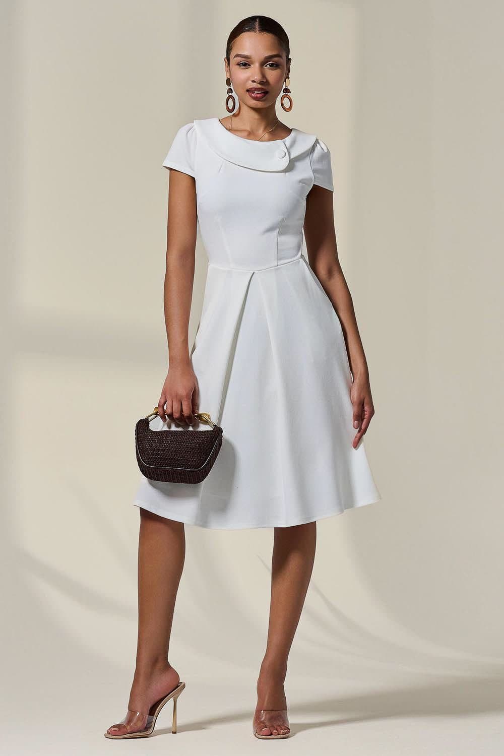 Jolie Moi Jolie Moi Women's Collared Cap Sleeve Midi Dress in White