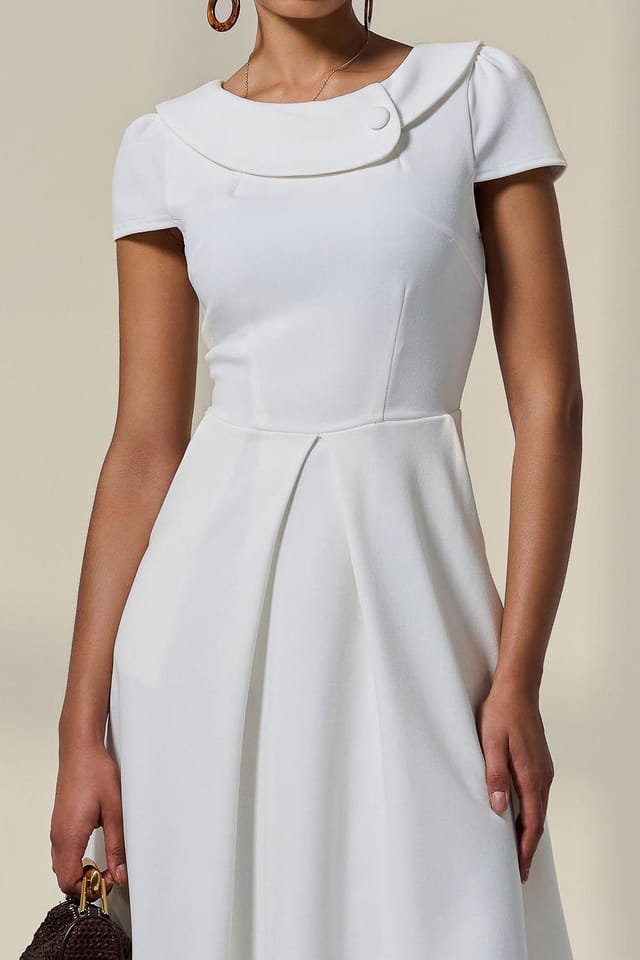 Jolie Moi Jolie Moi Women's Collared Cap Sleeve Midi Dress in White - 3