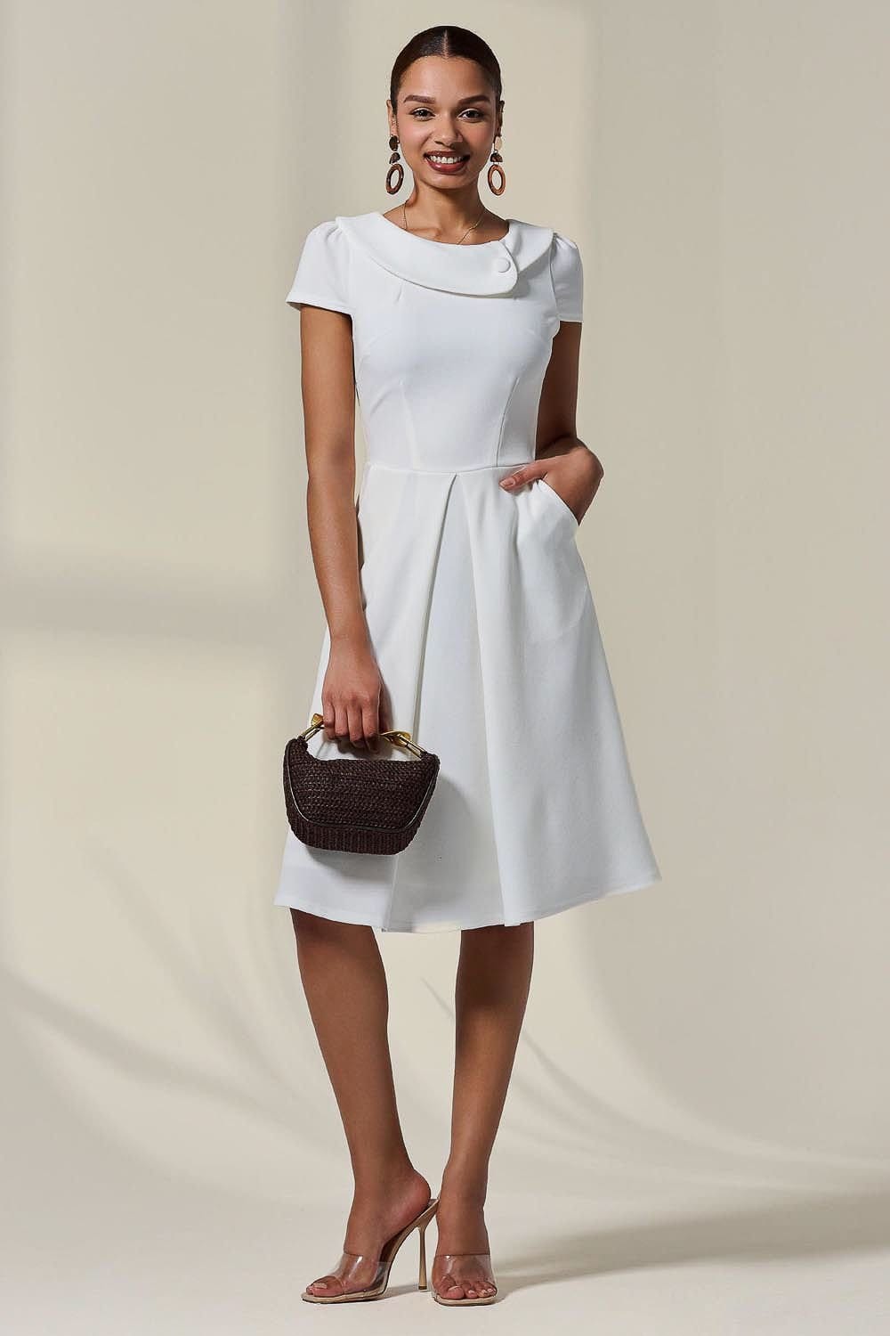 Jolie Moi Jolie Moi Women's Collared Cap Sleeve Midi Dress in White - 4