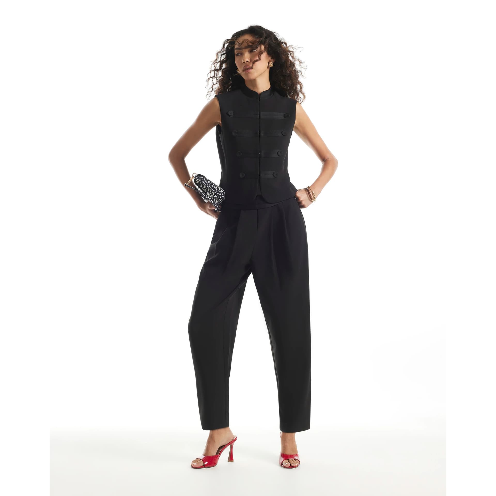 River Island River Island Womens Black Tux Detail Barrel Leg Trousers