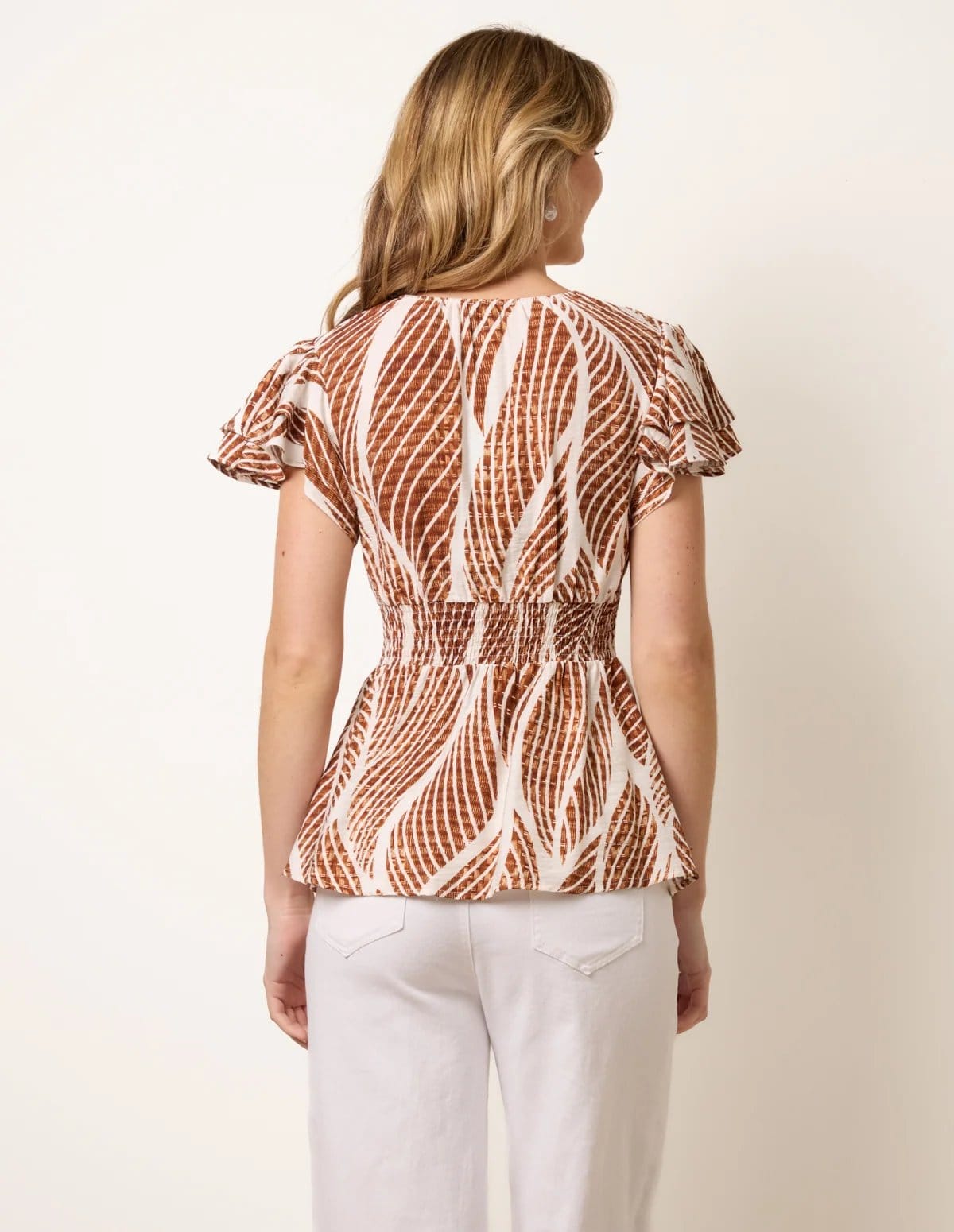 Blue Vanilla Printed Frill Peplum Top - 4