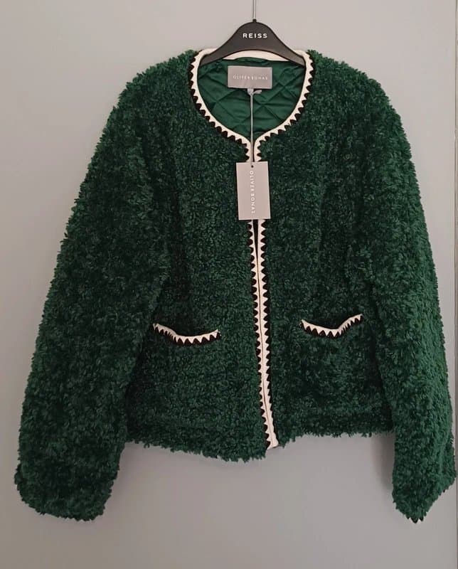 Oliver Bonas Oliver Bonas Green Textured Faux Fur Knit Trim Jacket RRP £65 - size 18