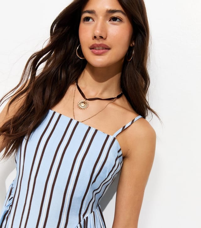 New Look Women's Blue Striped Gathered Strappy Midi Dress New Look - 2