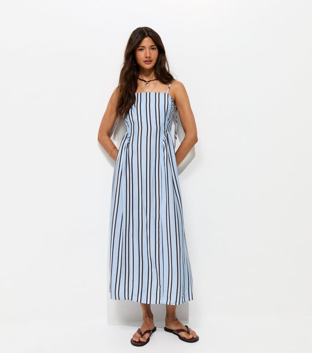 New Look Women's Blue Striped Gathered Strappy Midi Dress New Look - 3