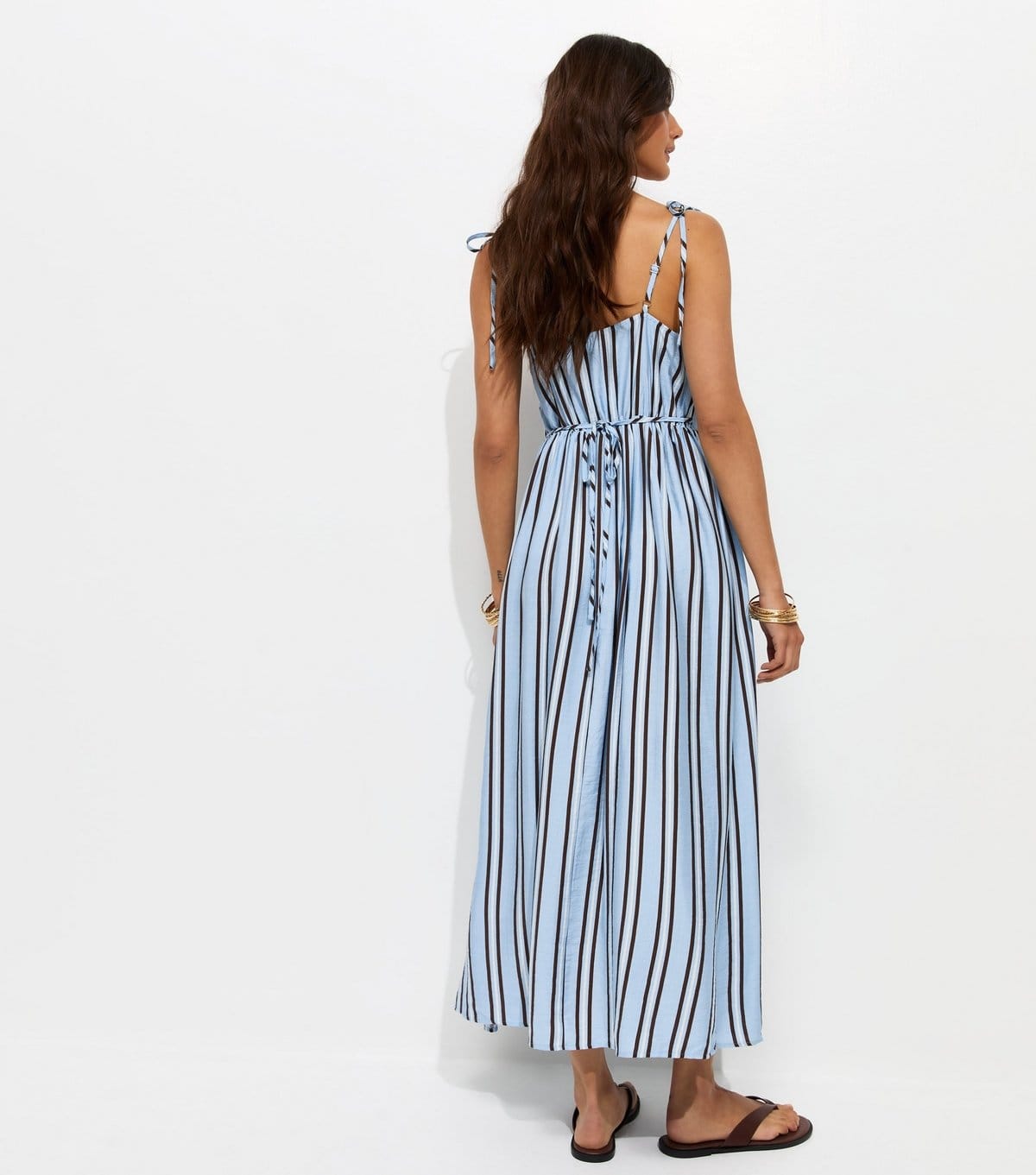 New Look Women's Blue Striped Gathered Strappy Midi Dress New Look - 4