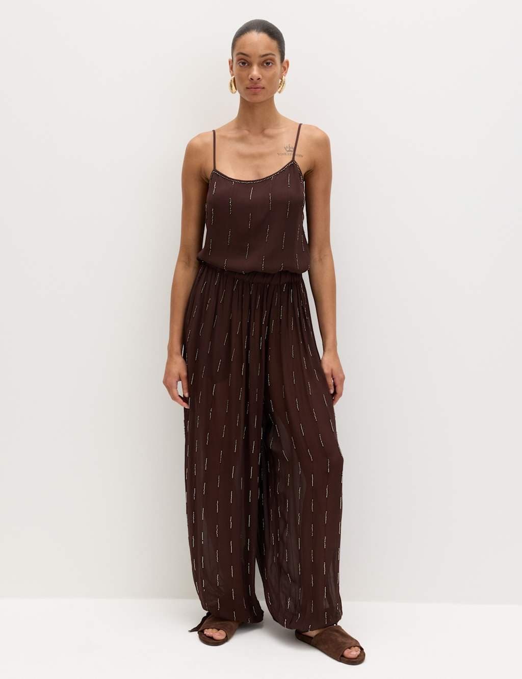 Marks & Spencer M&S Beaded Embroidered Cami Top Brown