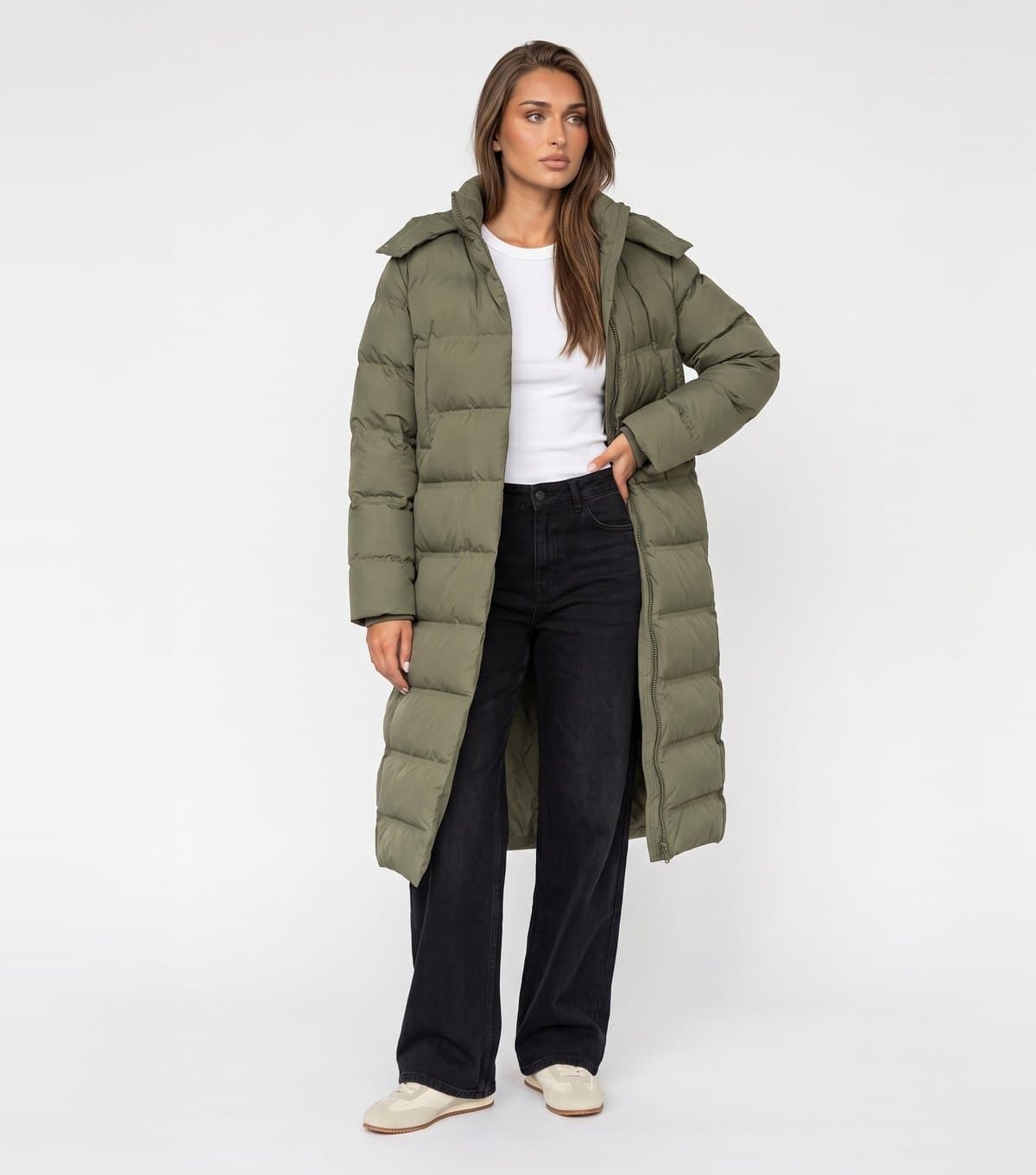 Urban Bliss Women's Light Khaki Seamless Longline Puffer Coat Urban Bliss New Look